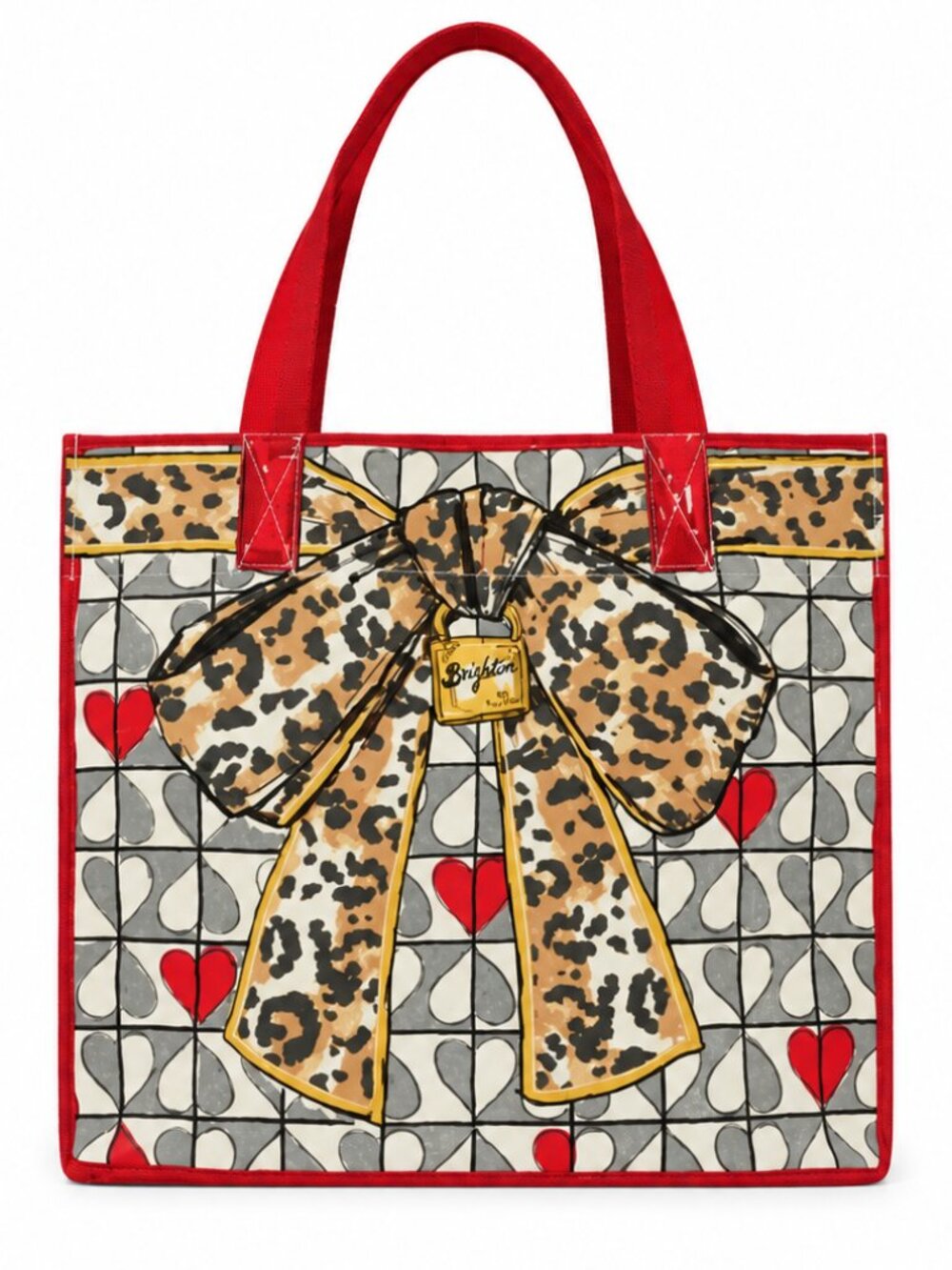 NWT Brighton Wild Love Tote Leopard Bow Heart Print Red Handles Sealed